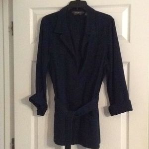 Navy linen blend short trench size 12 Tall